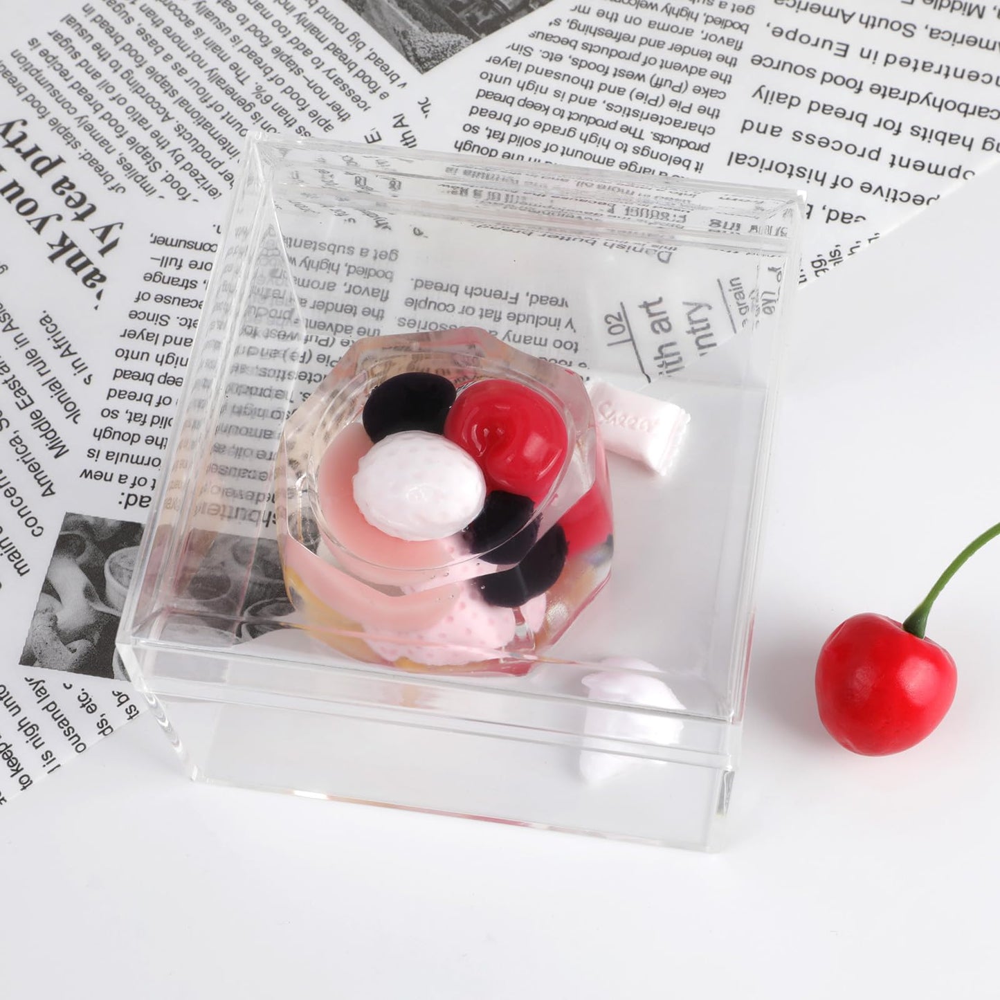 Taba Squishy Fruit Cup Pudding Kit- Mini Realistic Food Handmade Silicone Sensory Toy