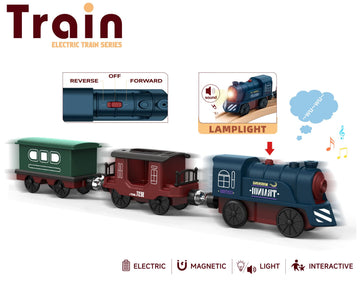 Z MAYABBO Battery Operated Train Set - 3Pcs Electric Toy for 3+ Years, Deep Blue, Compatible with Thomas & Friends and Brio