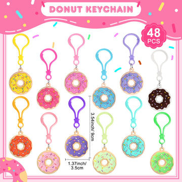 Jadive 48 Pcs Sweet Donut Party Favors Donut Keychain Sweet Doughnut Theme Birthday Party Supplies Pendant Ornament For Christmas Kids Boy Girl Gift Reward Goodie Bag Fillers, 12 Colors