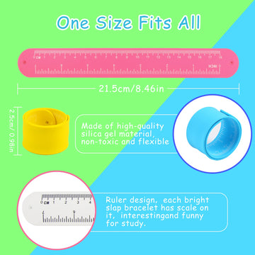 CCINEE 20PCS Silicone Ruler Slap Bracelets, Assorted Ruler Snap Bracelets Colorful Silicone Wristband with Scale for Kids Craft
