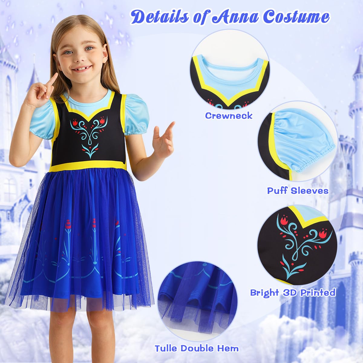 Benylion Princess Dress for Girls Cosutme Kids Cospaly Halloween Birthday Christmas Party Tulle Dress Snow Queen Princess Cospla
