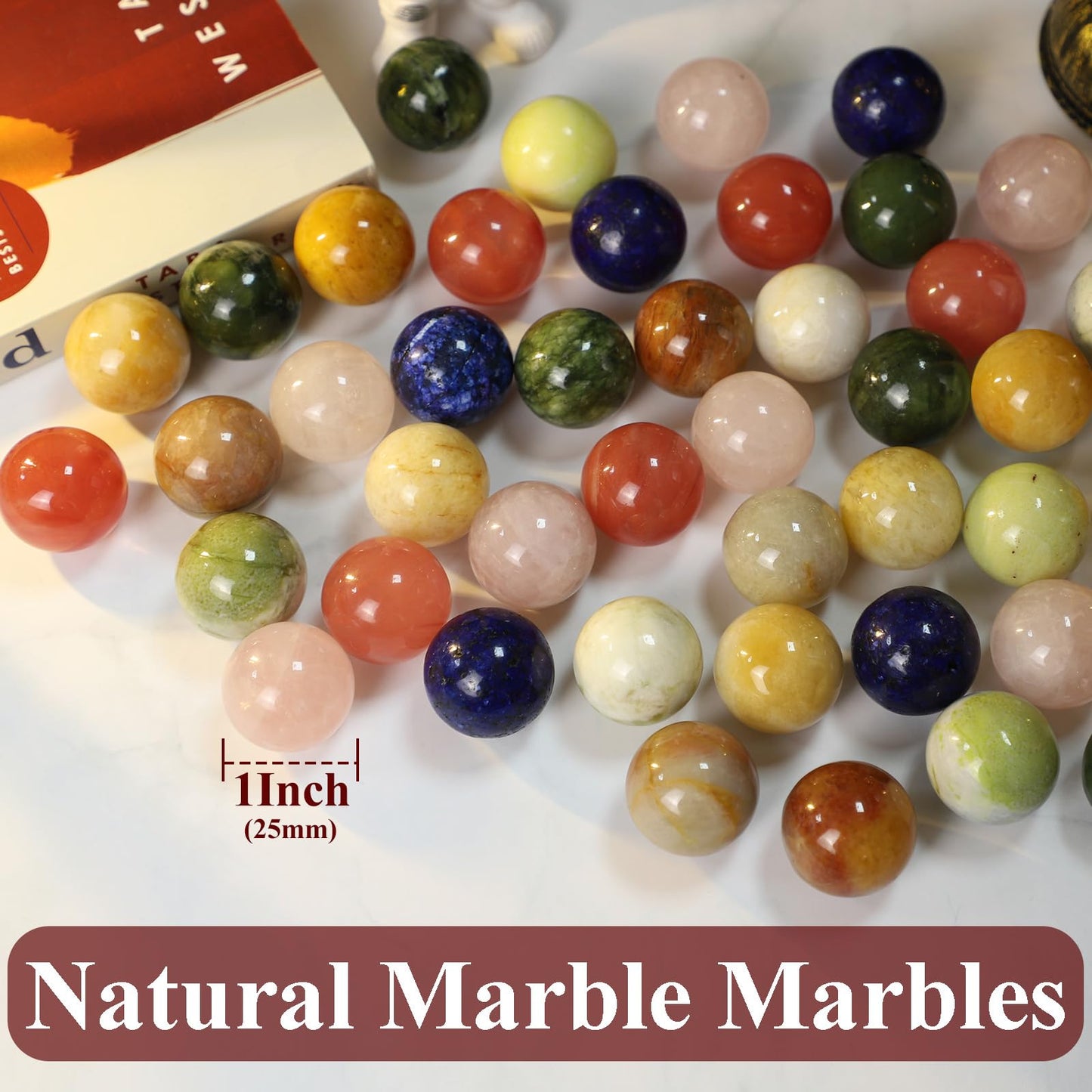 Horow 15.7 Inches Large Marble Solitaire Board Game Wooden Classic Natural Stone Marbles Solitaire Game Set Containing 36 Colore
