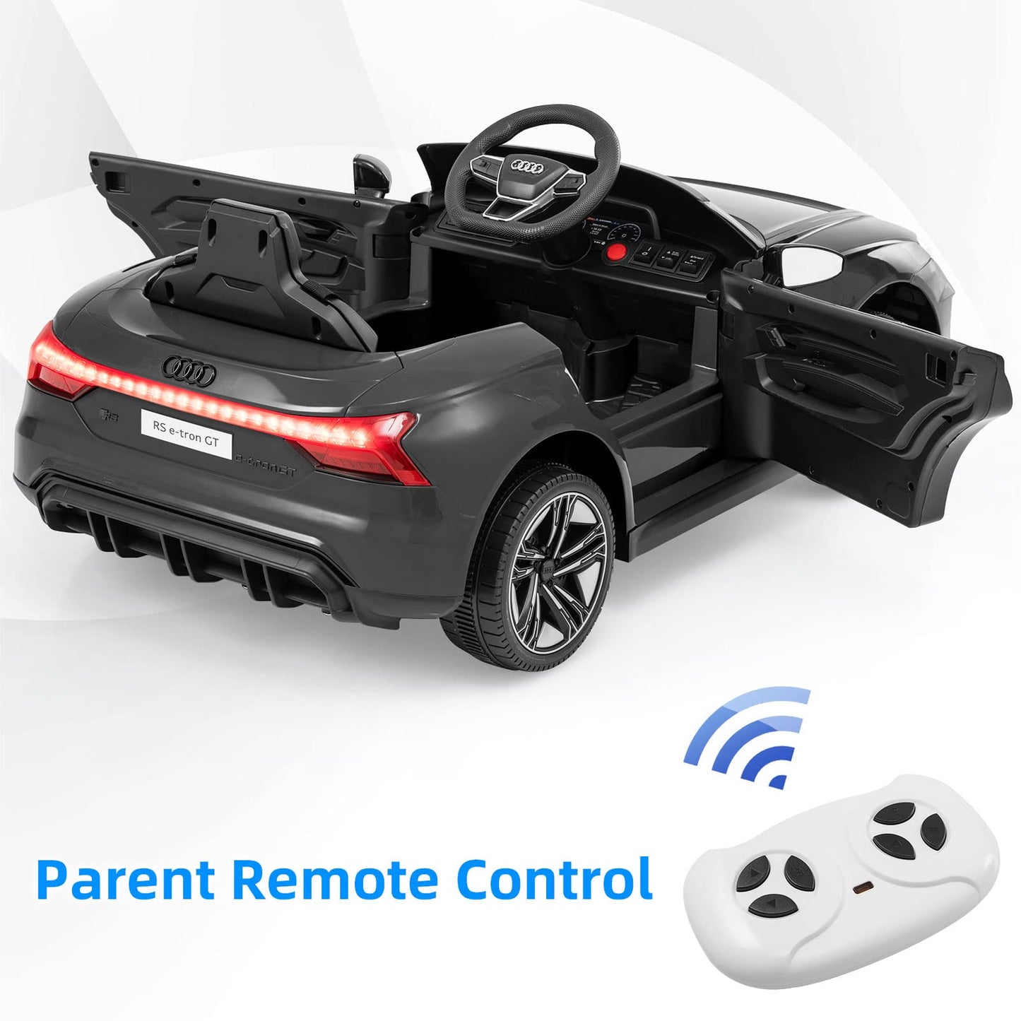 Infans 12V Kids Ride On Car, Licensed Audi Rs E-Tron Gt Electric Vehicle With Remote Control, Toddlers Battery Powered Toy With 4 Wheels Suspension, Led Headlight, Music, Mp3, Usb, Tf Port (Black)
