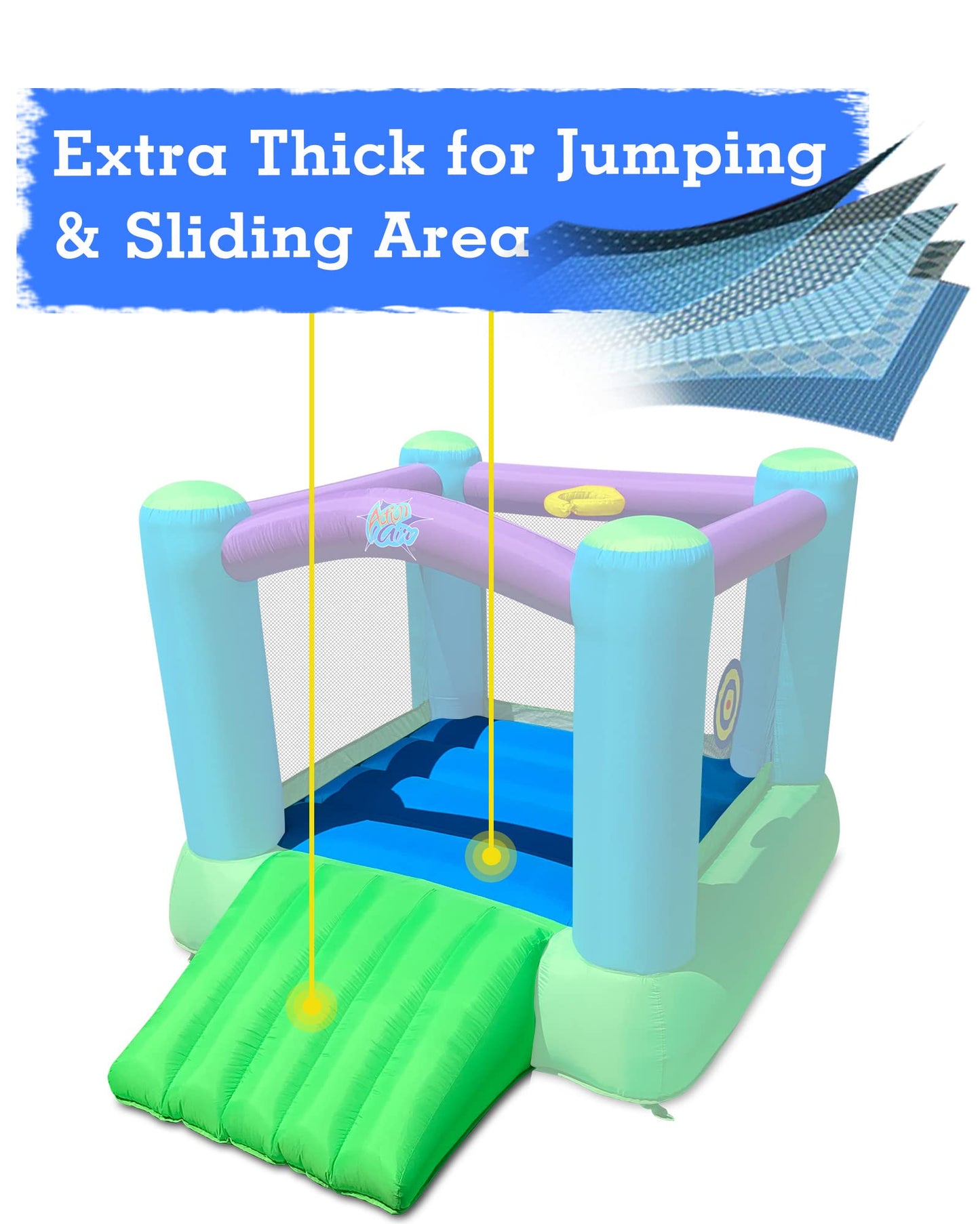 Action Air Bounce House - Inflatable Bouncing House with Blower for Indoor & Outdoor - Jump Bouncy Castle with Slide - Durable S