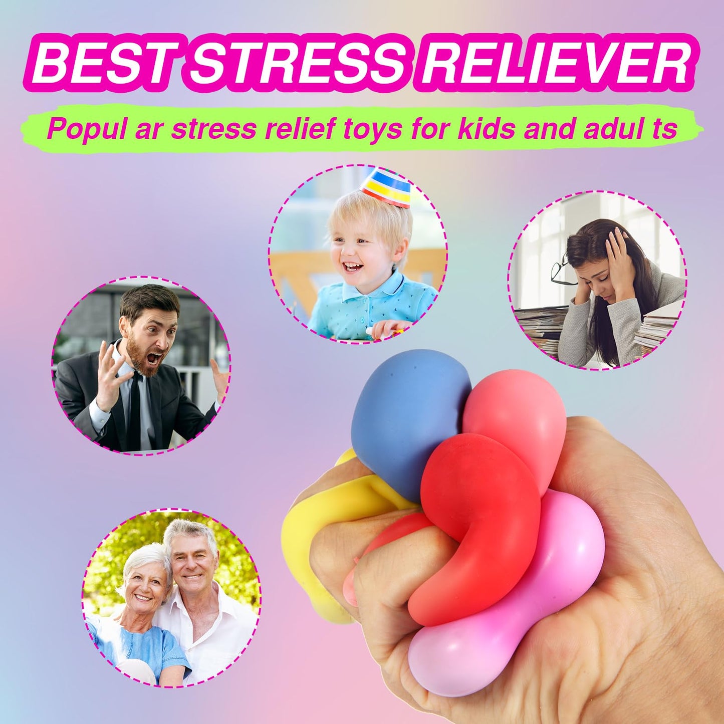 24 Pack Slow Rising Stress Cube , Dough Stress Balls Soft Fidget Squishy Toys for Anxiety Relief, Pull Stretch Classroom Prize P