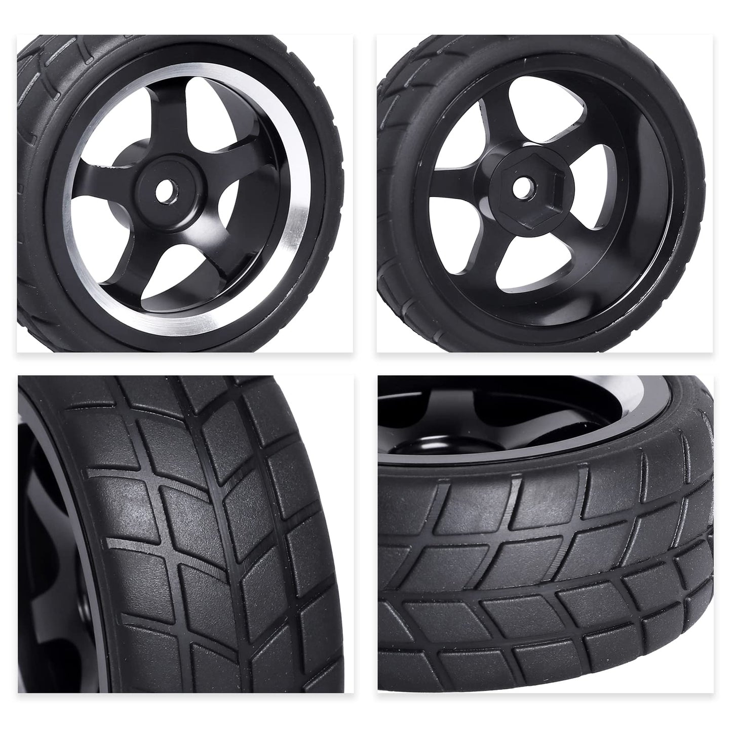 CrazyHobby Preglued On-Road Tires and Wheels Aluminum Wheel Rims 12mm Hex Hub for 1/10 Traxxas 4Tec HPI RS4 Tamiya TT01 TT02 HSP