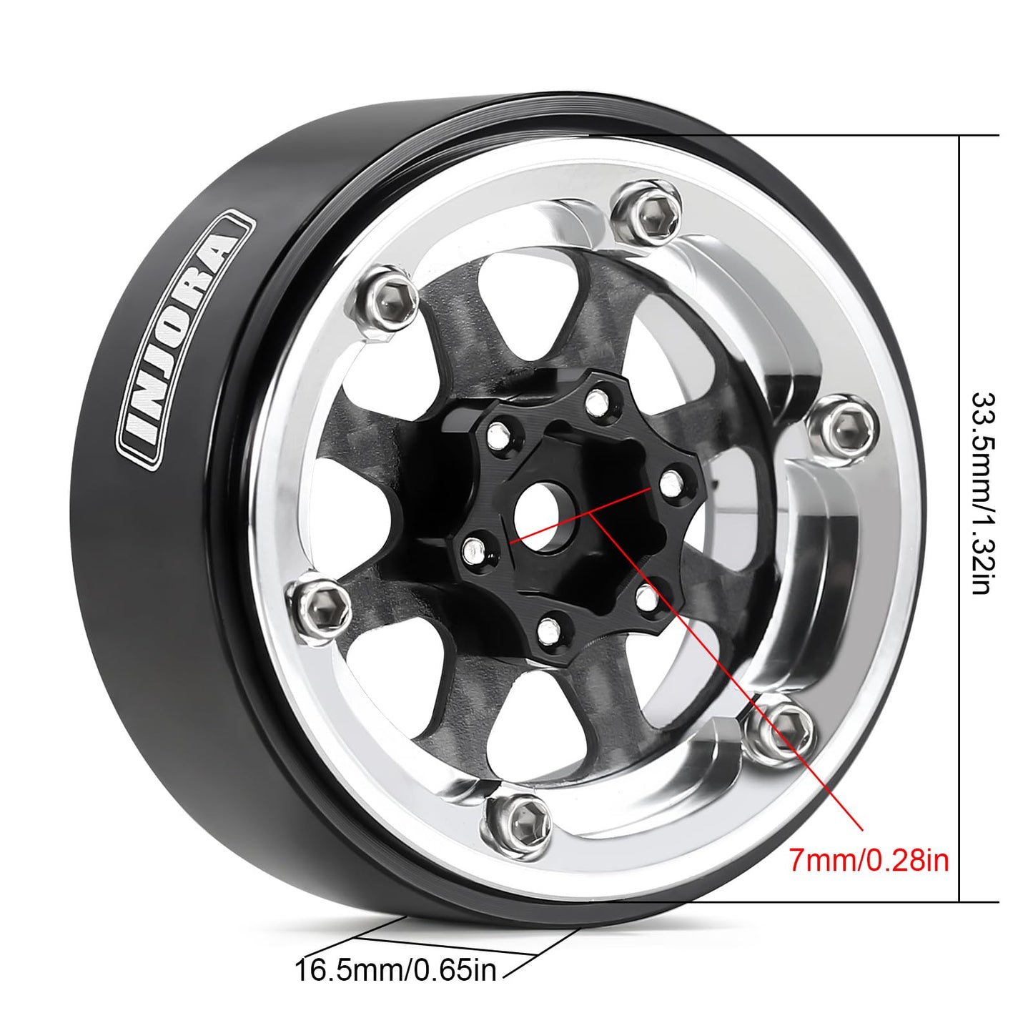 INJORA ModuWheel 1.3 beadlock Negative Offset Wheels with 8-Spoke, Replaceable Carbon Fiber Modular, for 1/18 1/24 RC Crawler (S