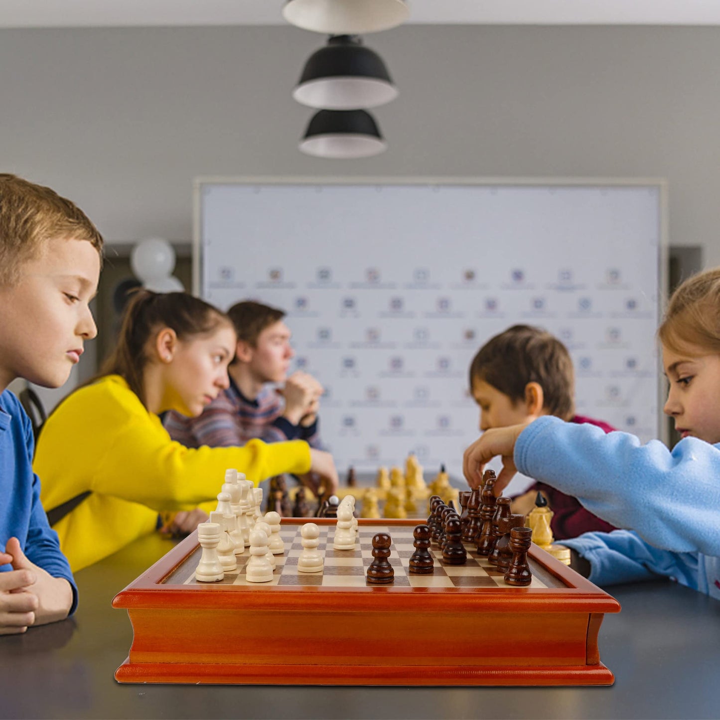 Juegoal 12-Inch Wooden Chess & Checkers Set, Portable Board Game, Brown, Model XQ-CTH with Storage Drawer for Kids & Adults