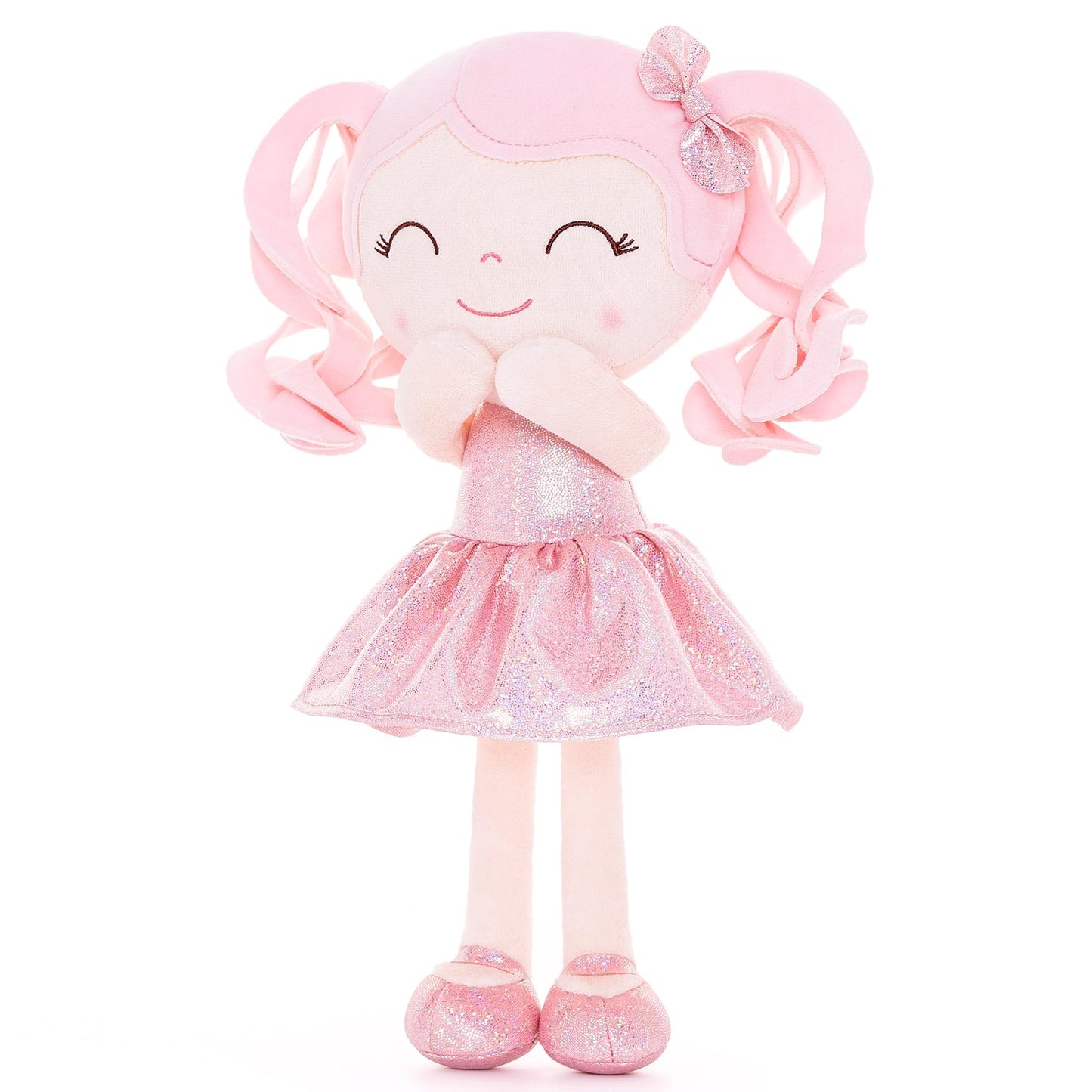 Gloveleya Baby Dolls Soft Snuggly Doll First Baby Girl Gifts Plush Doll With Sparkling Dress Pink 12Inches Pearlescent Series