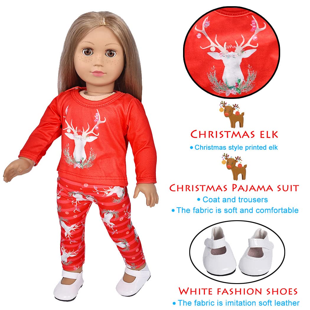 Ebuddy Doll Clothes And Accessories 5Pc Christmas Clothes Dress With 1 Pair Shoes For 18 Inch Girl Doll,Most 18 Inch Dolls