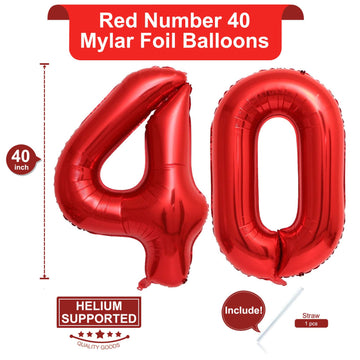 40 Inch Red Number 40 Balloons Giant 40 Balloons Red Birthday 40 Balloons 40 Birthday Anniversary Party Decorations Supplies