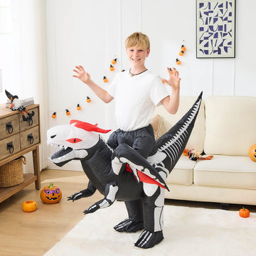 Aiwendish Halloween Skeleton Riding Inflatable Dinosaur Costume For 8 10 12 Kids Dragon Cosplay Blow Up Ride On T-Rex
