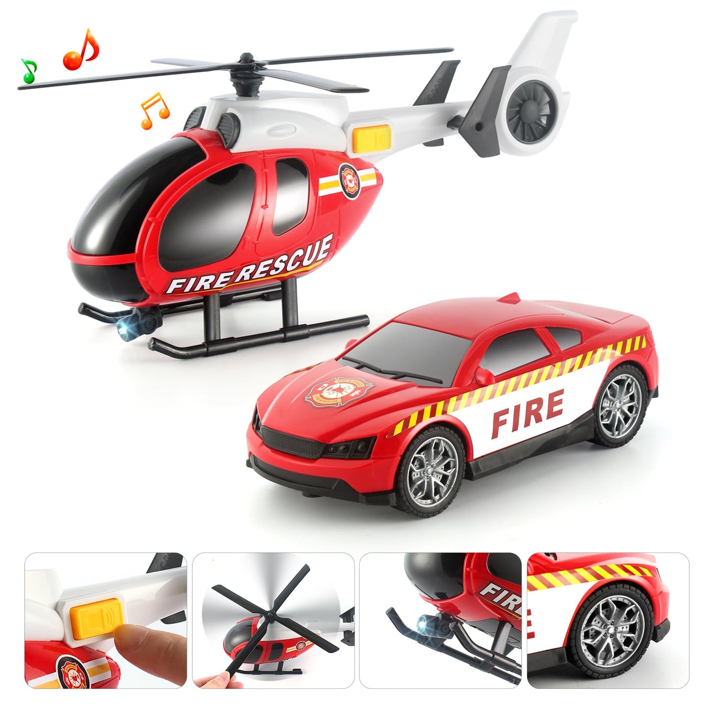 Dwi Dowellin 25.6'' Semi Truck Toy with Racing Car and Helicopter for Kids Toddlers - Fire Toys,Birthday Gifts for Boy Toddler C