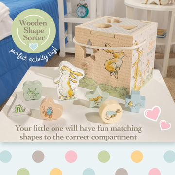 KIDS PREFERRED Guess How Much I Love You Wooden Shape Sorter for Toddlers 1-3, Fun Montessori Toys for 1 Year Old with Rope Hand