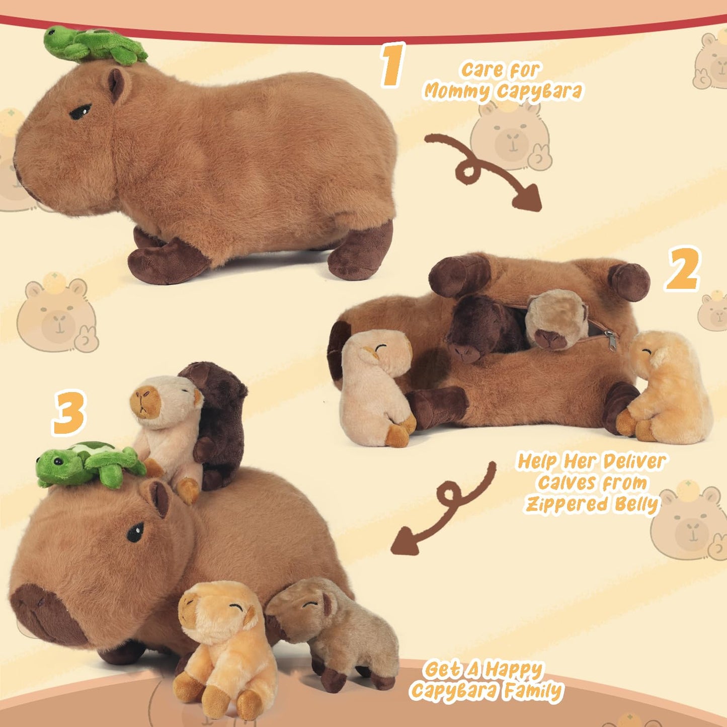 5 In 1 Capybara Plush, 14.2 Inches Capybara Stuffed Animal With Babies Inside Mommy Capybara Plush Pillow With 4 Baby Capybara P