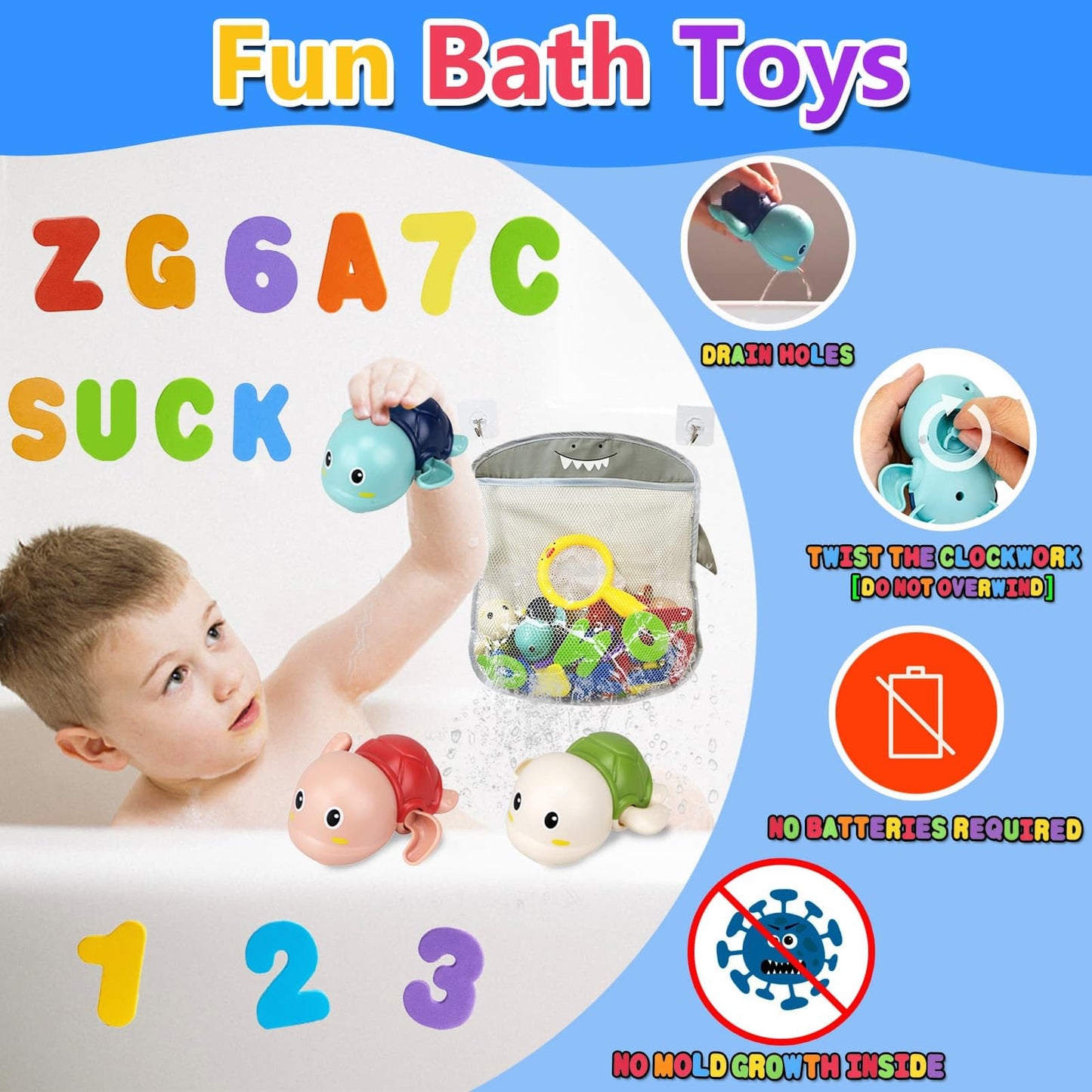Bath Toys For Toddlers 1-3 - Mold Free Bath Toys Baby Pool Toys Toddler Age 1-2-4 Bath Toys For Infants 6-12 Months 1 2 3 4 Year