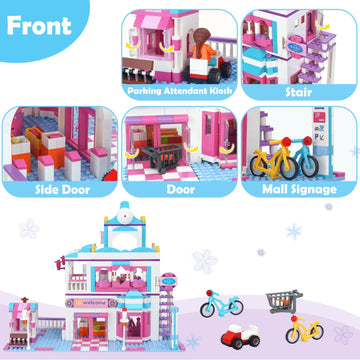 Brick Story Dream Girls Friends Shopping Mall Building Set 808 Pieces, With Supermarket And Restaurant Building Playset, 4 Mini Toy Figures, Girls Friends House Building Toys For Kids Age 6-12 8-14