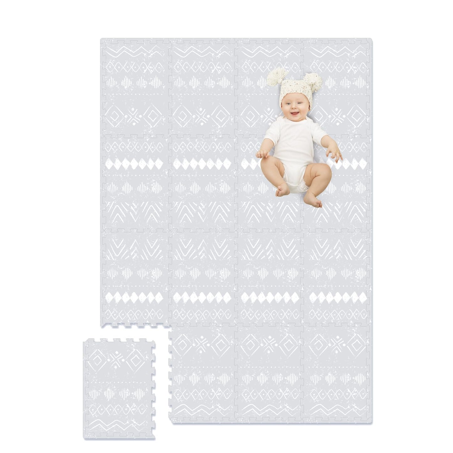 Tcbunny 16 Interlocking Tiles And Edges Baby Play Mat For Kids & Toddlers (Bohemia Style)