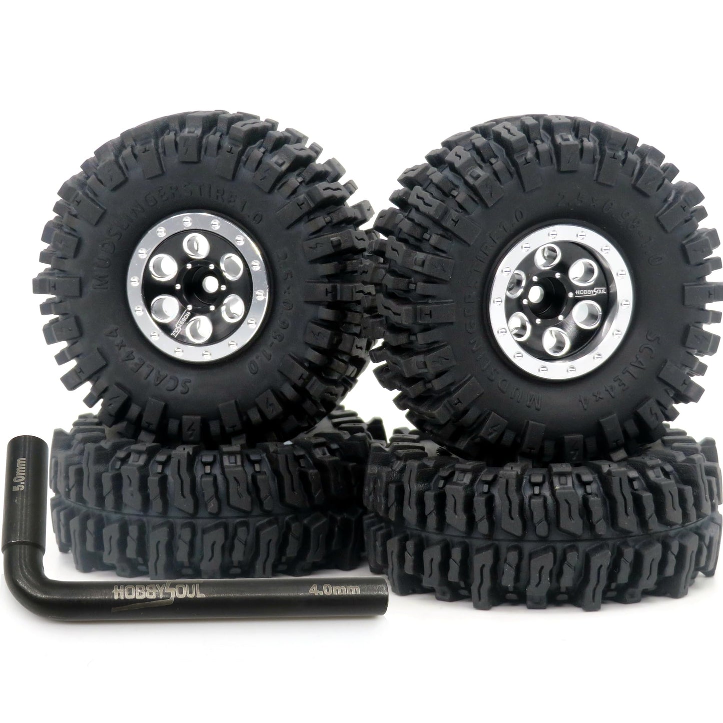 HOBBYSOUL 64 * 25mm Soft Sticky 1.0 Mud Slingers tires & Adjustable Offset 1.0 beadlock Wheels, Negative Offset 1.0 Wheels and t