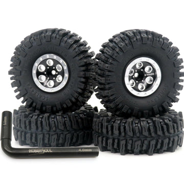 HOBBYSOUL 64 * 25mm Soft Sticky 1.0 Mud Slingers tires & Adjustable Offset 1.0 beadlock Wheels, Negative Offset 1.0 Wheels and t