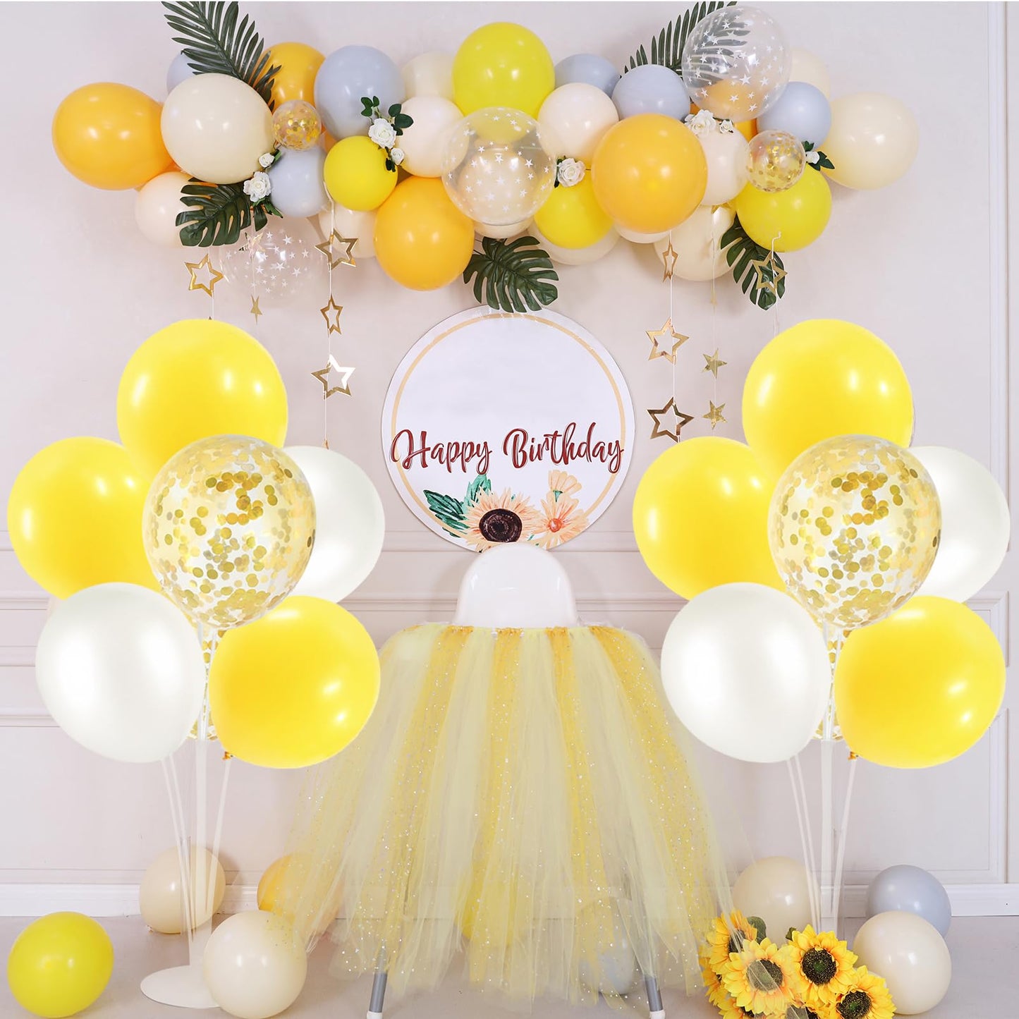 Zjdhpty Yellow And White Balloon Stand Centerpiece Table Decorations For Bee Sunflower Daisy Birthday Bridal Shower Engagement W