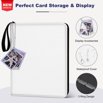 Mlikero Trading Card Binder 9 Pocket Card Binder with Card Display 720 Double Sided Pocket Sports Card Binder enhanced Card Binders Compatible with MTG TCG Baseball Cards(White)