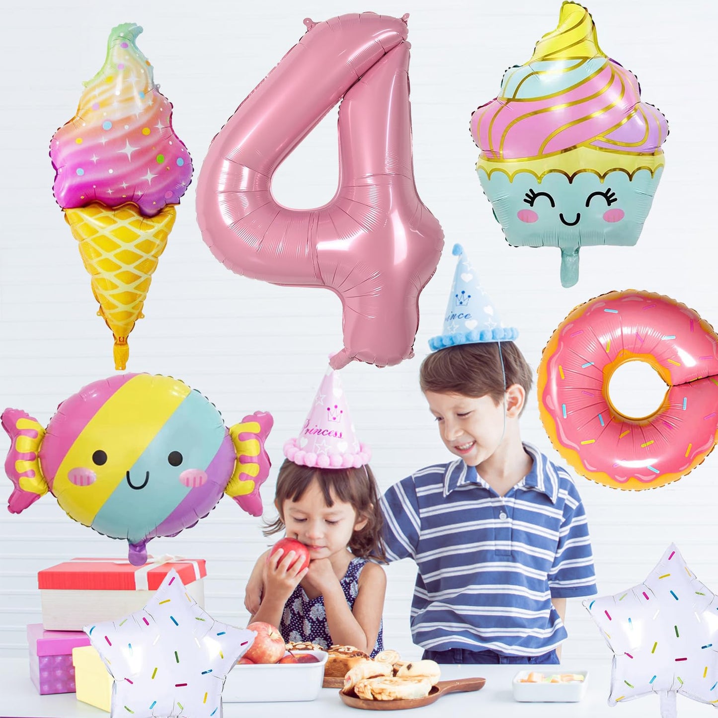 Donut 4th Birthday Decorations - Sweet Party Supplies with Foil Balloons & Backdrops for Girls