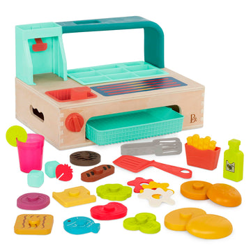 B. toys- Mini Chef - Build-a-Burger Playset- Pretend Play Wooden Burger Play Set - Play Food & Role-Play Accessories - Cooking T