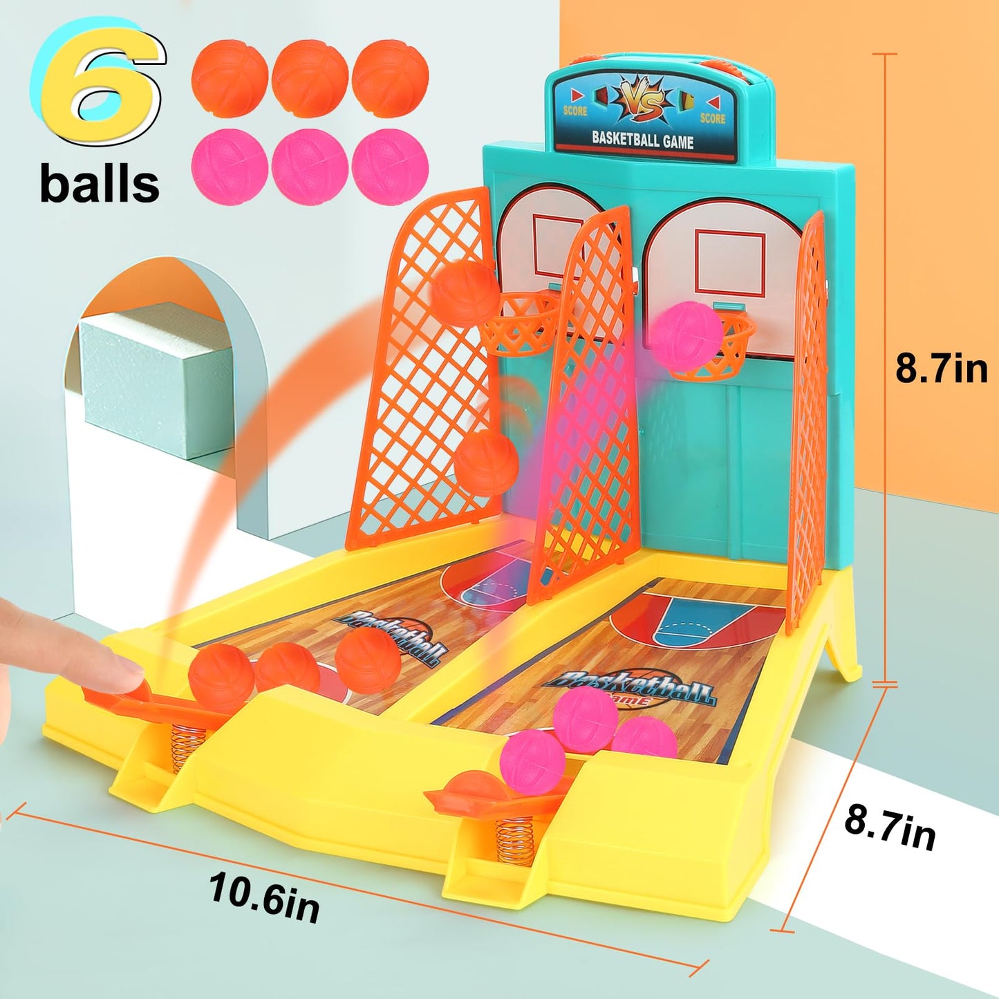 Beria Tabletop Basketball Game Toys - Basketball Toys, 2-Player Desktop Basketball Party Favors, 6 Balls, Indoor Basketball Shoo