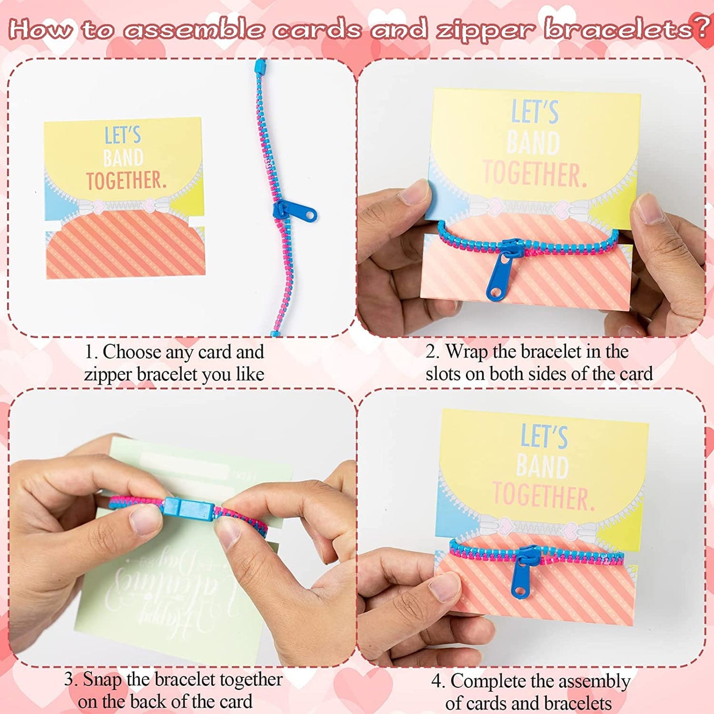 OuMuaMua 30Pcs Valentines Day Cards Gift for Kids Classroom - Valentines Cards with Fidget Zipper Bracelets Toy for Kids Valenti