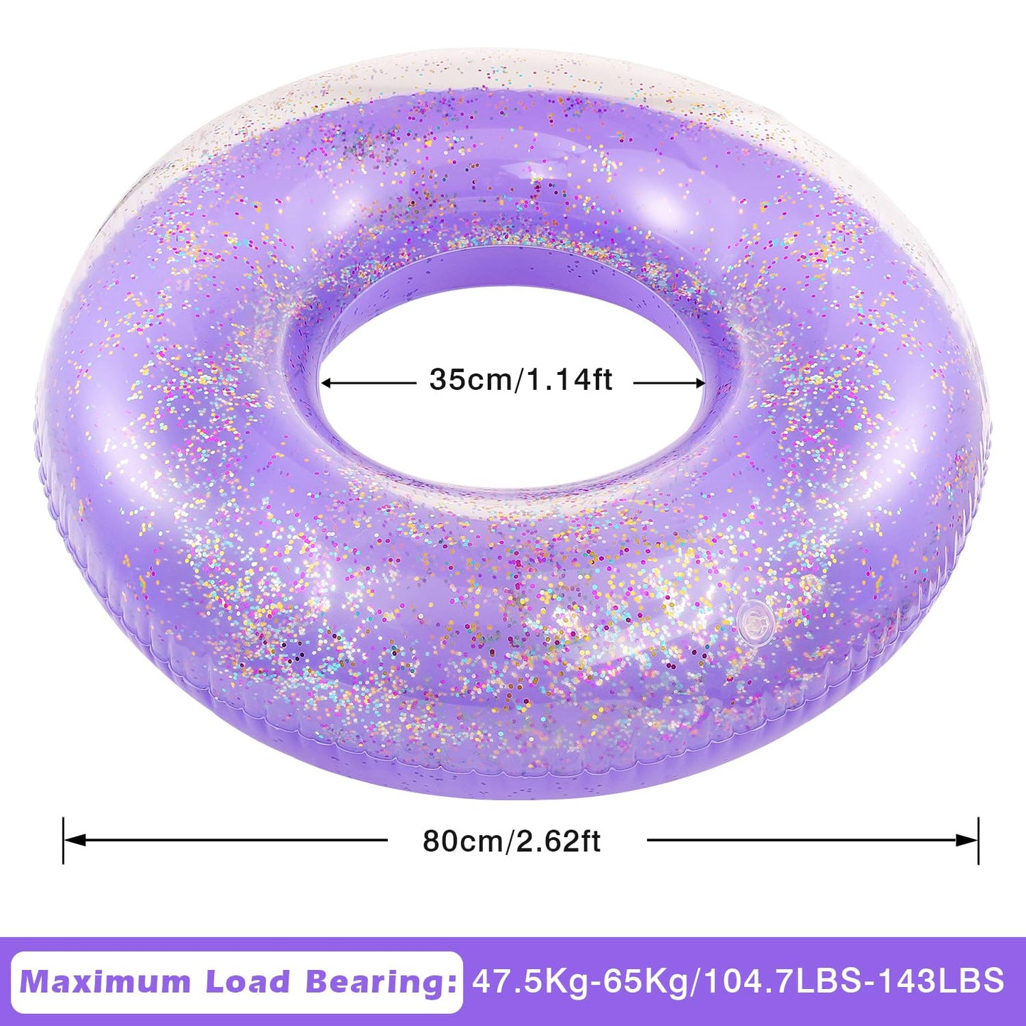 Moko Swim Rings With Glitter, 90Cm Diameter Inflatable Pool Float Swimming Pool Float Tube Round Shaped Swimming Tube Water Fun Beach Pool Toys For Summer Party For Kids Adults, Purple