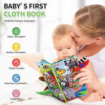 Jollybaby Baby Cloth Books, Touch & Feel Crinkle Soft Books, For Infants Babies, Toddler Early Educational Interactive Stroller Toys, Baby Girl & Boy Gift(Farm Tails)