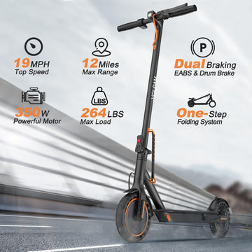 Volpam Electric Scooter, Powerful 350W/500W Motor, Max 12/19/28Miles Long Range, Top Speed 16/19/21 Mph, 8.5 '' /10 ' ' Solid Ti