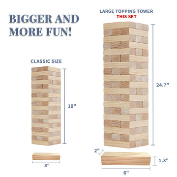 Megwoz Giant Tumble Tower Family Games For Kids And Adults 57 Blocks New Zealand Pine Wooden Blocks Stacking To Over 4.2Ft Family Games For Indoors Outdoors Games Yard Games For Family