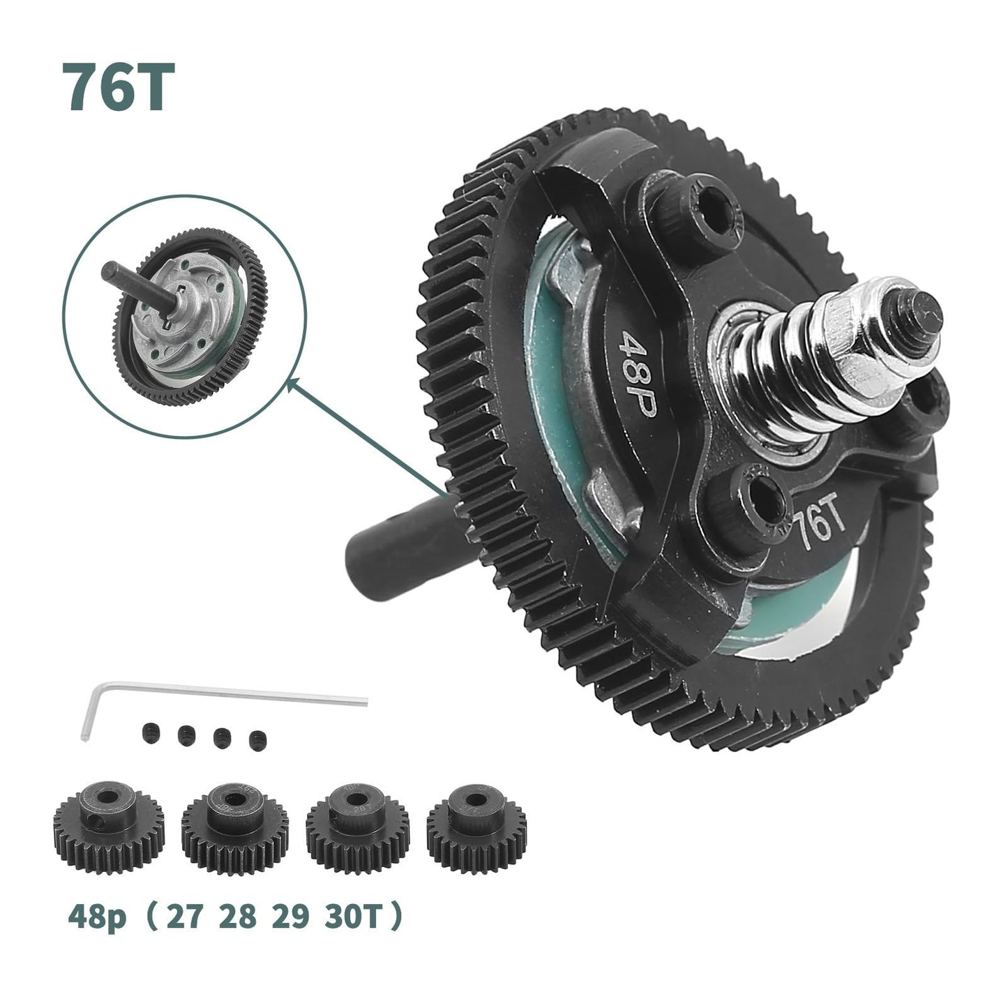48P 76T Spur Gear Hardened Steel Transmission Gears With 27T 28T 29T 30T Pinions Gear 1/8 Inch 3.175Mm Hole Upgrade Parts For Tr