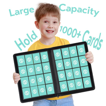 1000+ Pockets Trading Card Binder enhanced 16 Pocket Card Binder Ringless Side Loading Collection Album Holder Folders for MTG TCG Game Cards & Sports Cards (Blue)