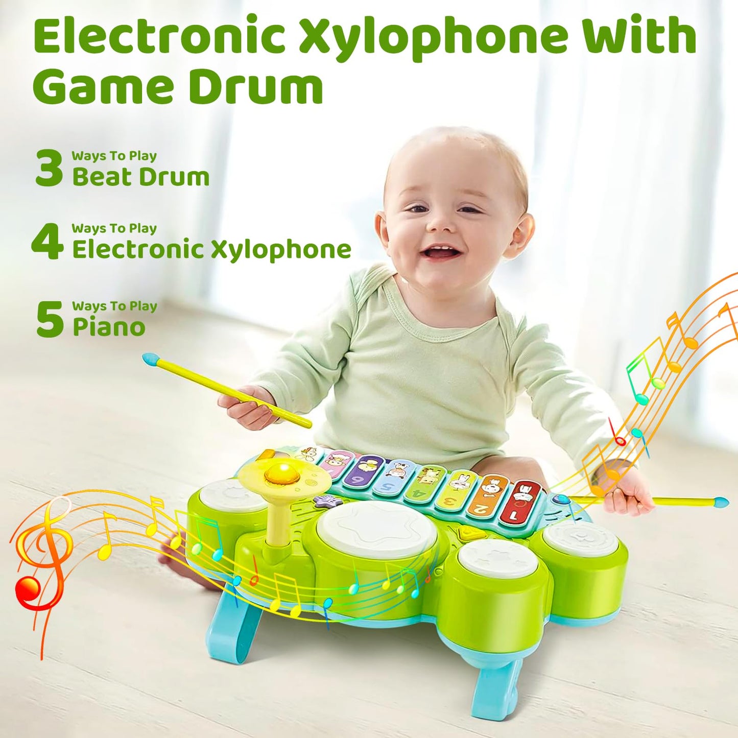 Marstone Musical Toys For Toddlers 1-3, Baby Piano Keyboard For 1 Year Old Girls Boys Toys, Xylophone Toddlers Drum Set Music To