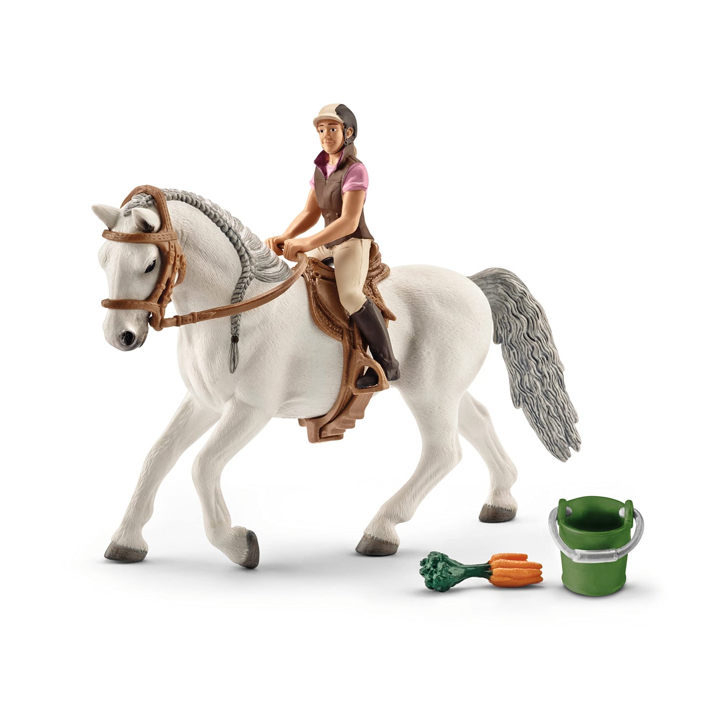 Schleich Horse Club Lipizzaner Mare Horse And Rider Figurine Playset - Realistic Rider And Horse With Feed Bucket, Saddle, And More, Playtime Fun For Boys And Girls, Gift For Kids Age 5+