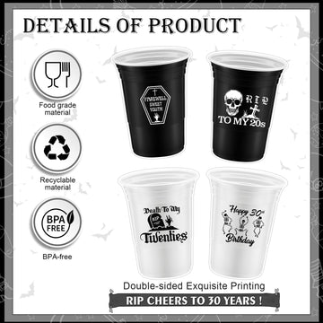 Rtteri 48 Pack Death To My 20S Decorations Cups 16 Oz Rip To My 20S Cups 30Th Birthday Decorations For Him Disposable Party Thic