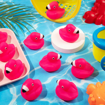 Flamingo Rubber Duckies For Kids, 24Pcs Pink Flamingo Duck Bath Toys Cute Floating Squeaky Mini Rubber Ducks For Baby Shower, Ca