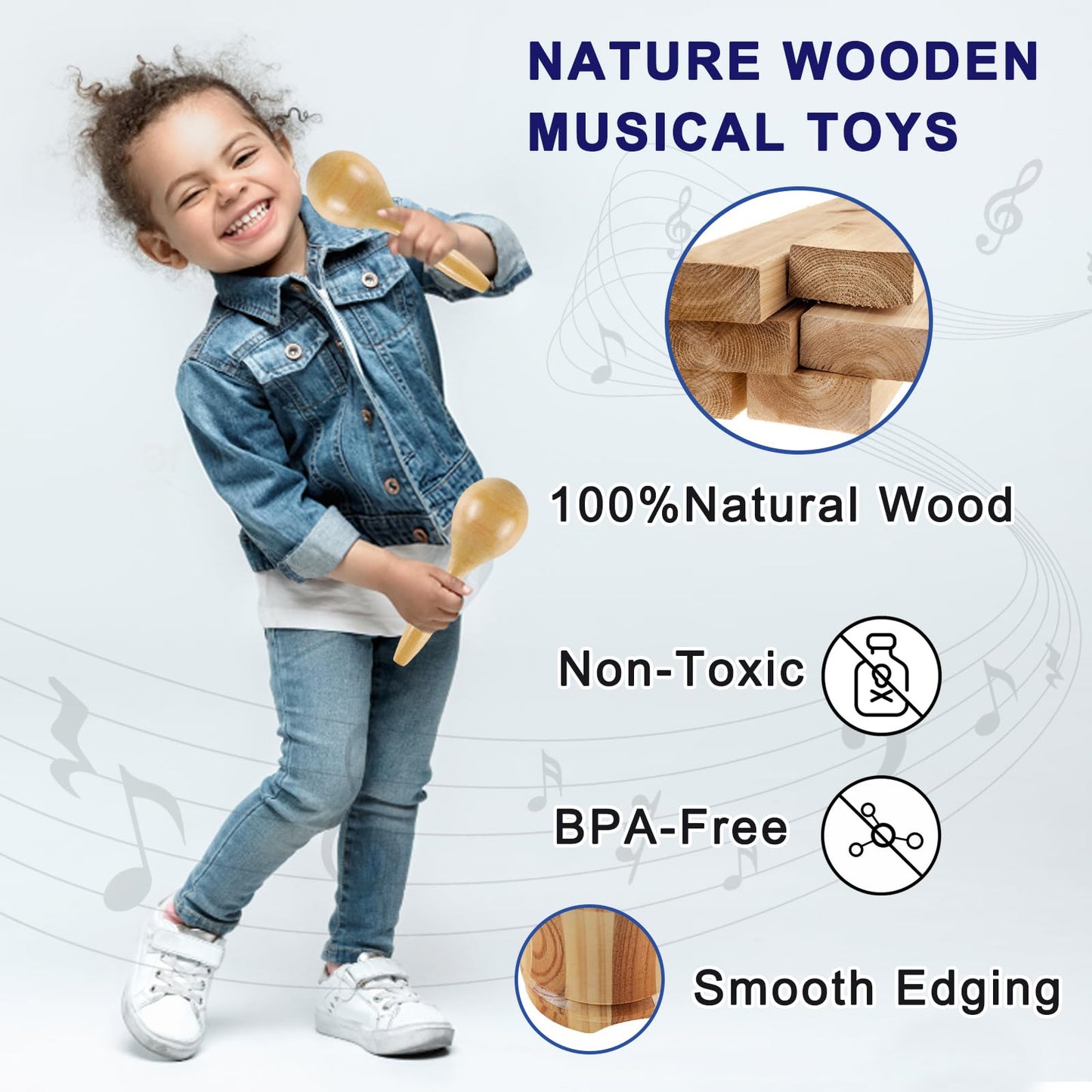 Looikoos Toddler Musical Instruments For Kids Ages 5-9 Montessori Toys For Toddlers 3-5 Wooden Percussion Instruments Drum Set For Kids Gifts
