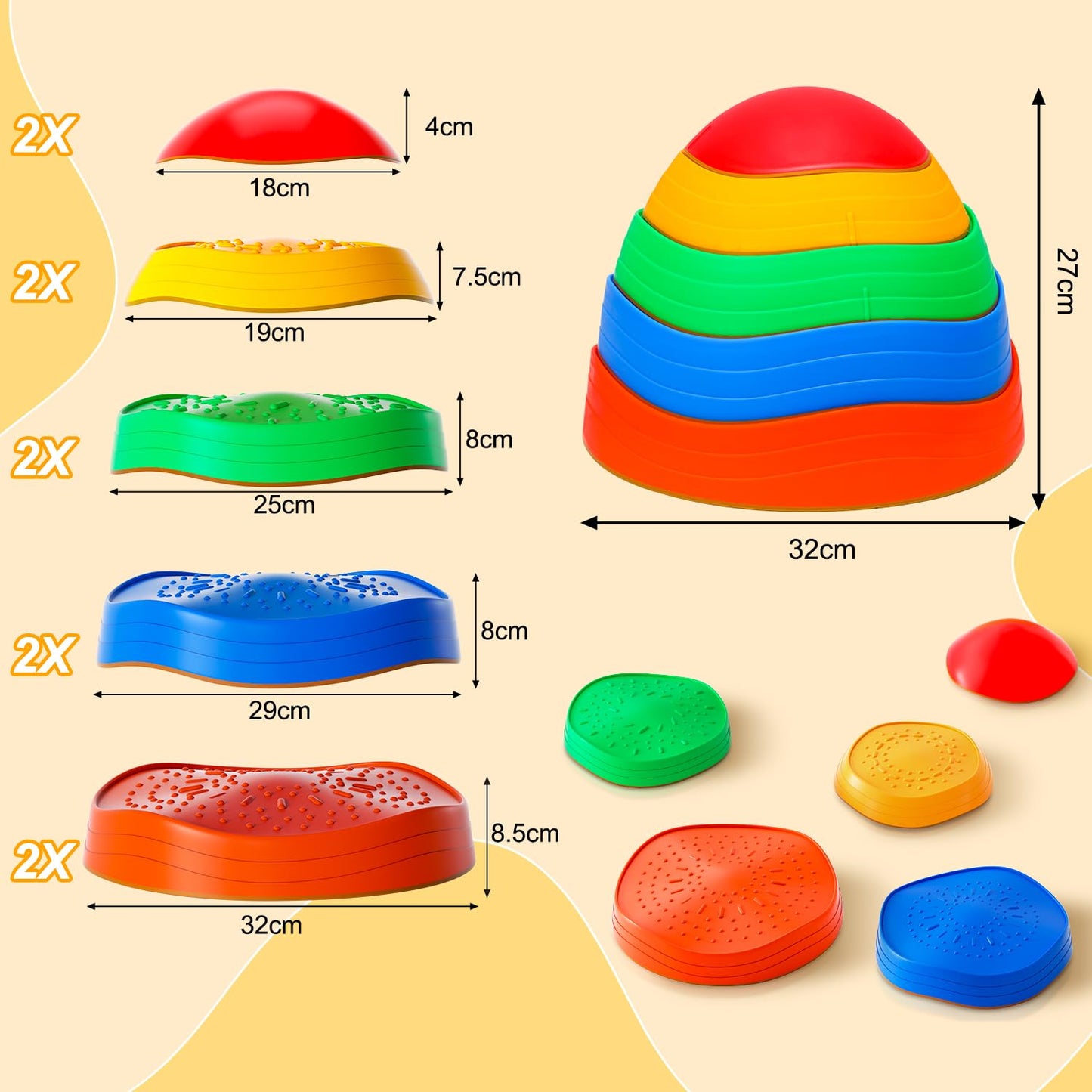 Kirumie Stepping Stones For Kids, 10Pcs Non-Slip Plastic Balance River Stones For Kids, Promoting Children'S Coordination Skills