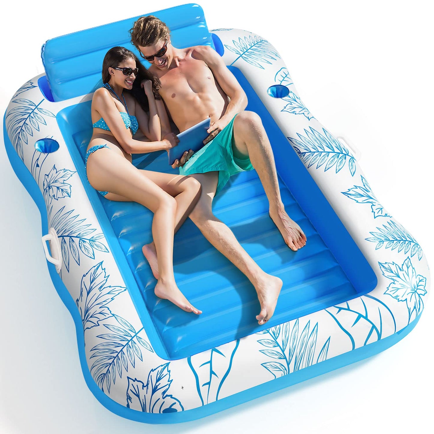 Inflatable Adult Pool Lounger Float - Baiai Large Beach Sun Tanning Floaty Raft Sunbathing Water Lounge Floaties Tub With Drink Holder - Blow Up River & Lake Suntan Floating Swimming Mattress Mat(Xl)