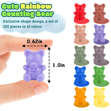 Xinhuidalsq Rainbow Counting Bears Set Of 200, 10 Colors Sorting Teddy Plastic Bears Math Manipulatives For Toddlers, 1 Inch Bear Conters Ages 3+ Kids