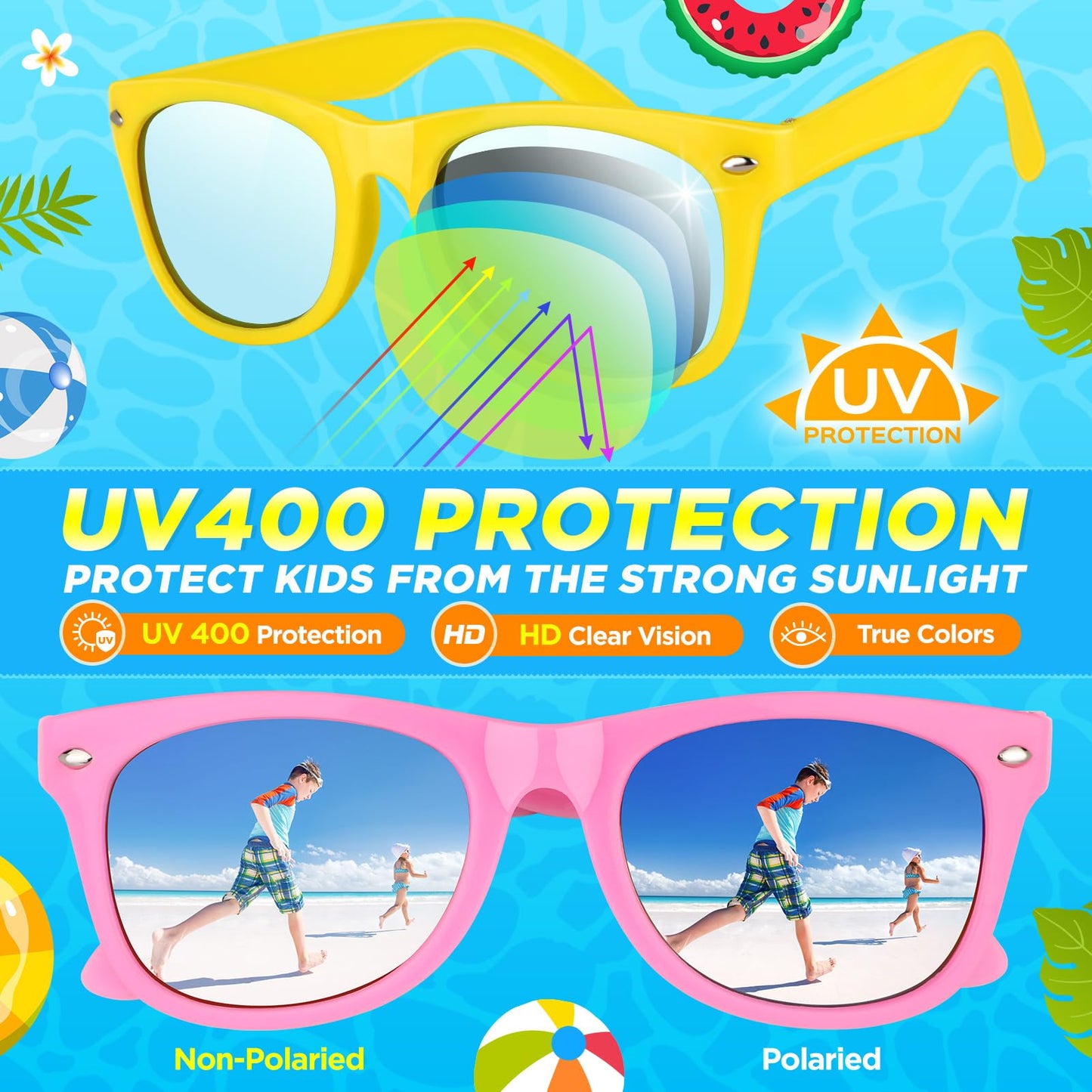 Joycover Kids Sunglasses Bulk, 12 Pack Kids Sunglasses Party Favors For Kids 4-8 3-5, Neon Kids Sunglasses For Beach Pool Birthd
