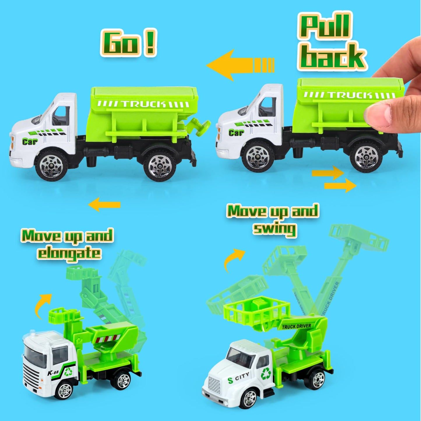 Diecast Garbag Truck Toys, 6 Pack Toy Garbage Trash Truck for Toddlers 1-3, Mini Kids Play Vehicles Set for Boys Girls Age 3 4 5