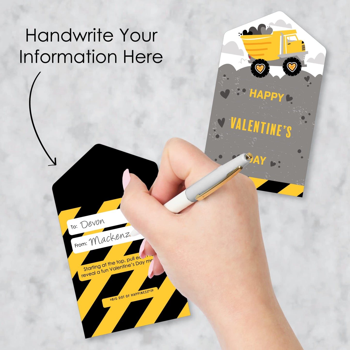 Big Dot Of Happiness Dig It - Construction Party Zone - Dump Truck Cards For Kids - Happy Valentines Day Pull Tabs - Set Of 12