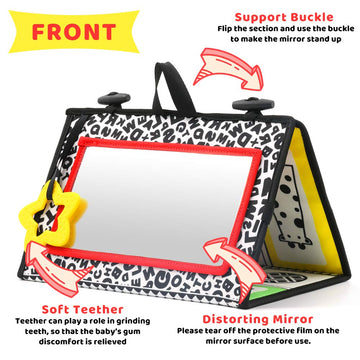 Kuango Tummy Time Mirror Toys For Babies, High Contrast Activity Montessori Newborn Toys, Black And White Baby Toys 0 3 6 12 Sensory Infant 0-3 Months