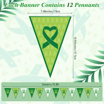 Tatuo 5 Pcs 49 ft Mental Health Awareness Decoration Green Ribbon Pennant Banner Mental Health Triangle Flag Banner Pre-Assemble