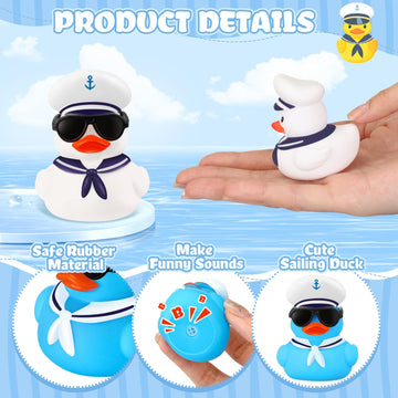Shappy 24 Pcs Cruise Duck Bulk With Sunglasses Sets 2 X 1.9 X 2.4 Inch Mini Sailing Rubber Ducks Summer Cruise Ship Toy Squeaky Bath Party Toy Duckies For Birthday Party Favors (Blue,White)